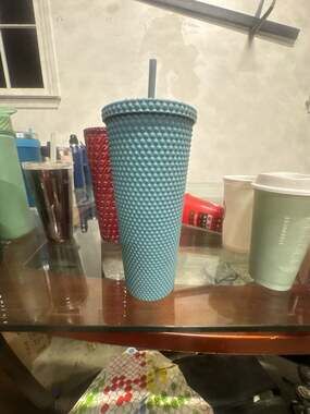 Family Dollar Matte Blue Studded Tumbler with Straw 25 fl oz